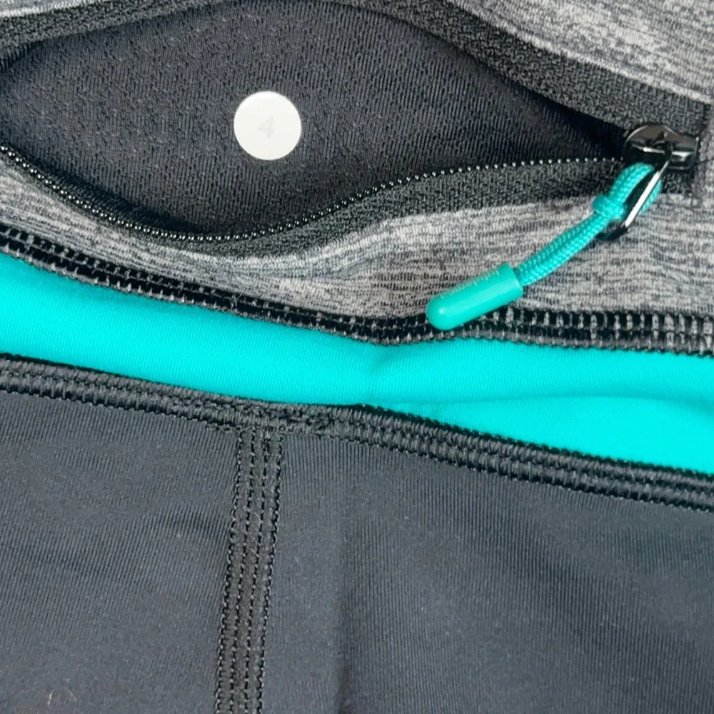 Lululemon Run Inspire Crop II Leggings Womens 4 Black Teal Luxtreme Yoga Gym